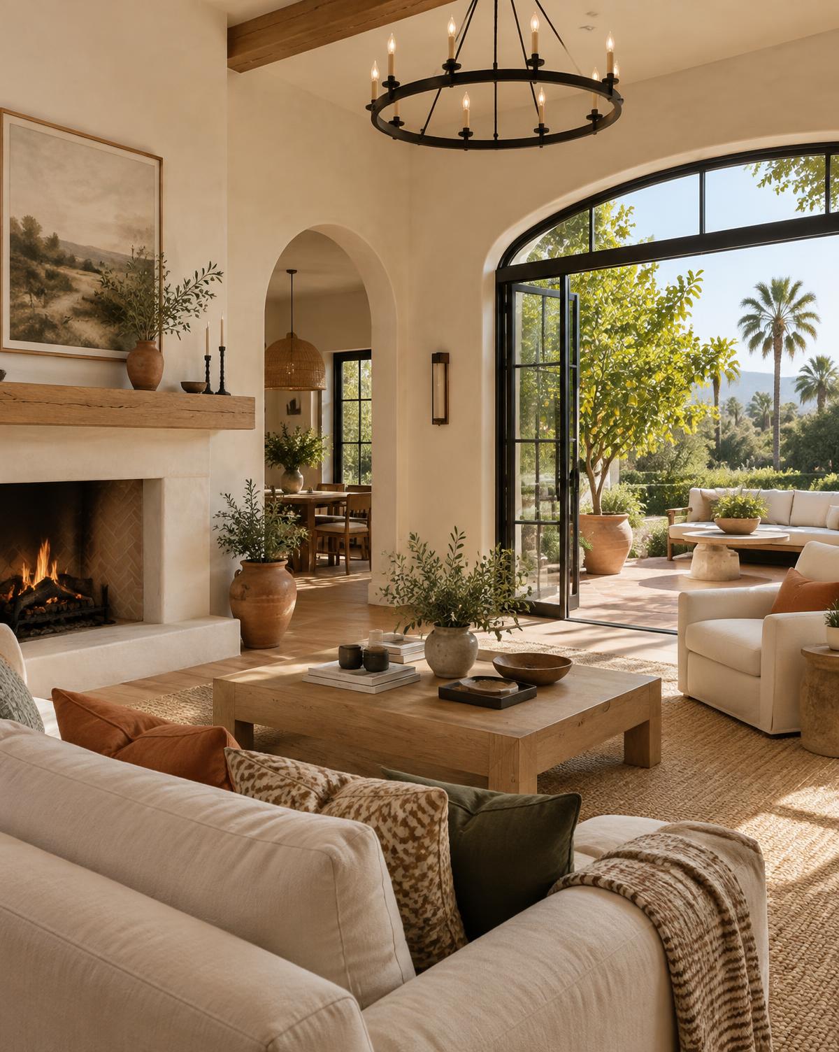 Warm Spanish-Californian living room in a Riverside home